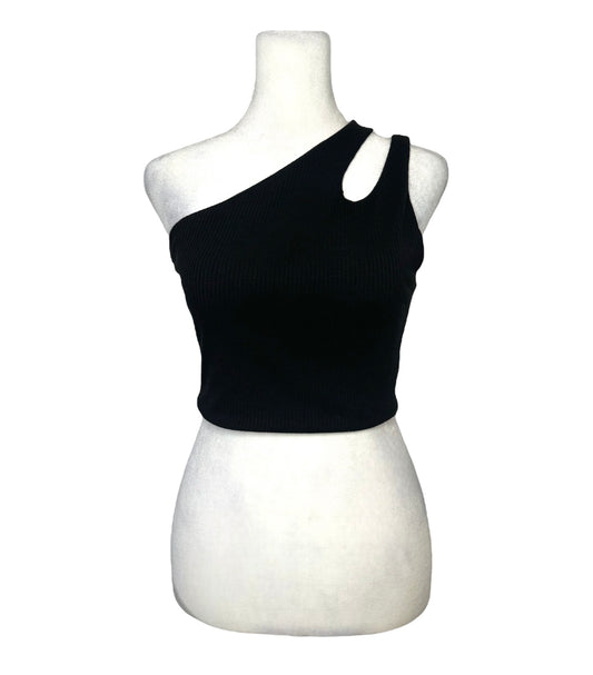 Cut Out Asymmetrical Shoulder Rib Top