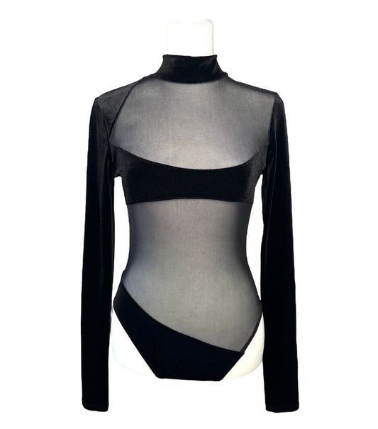 Mesh Contrast Velvet Bodysuit